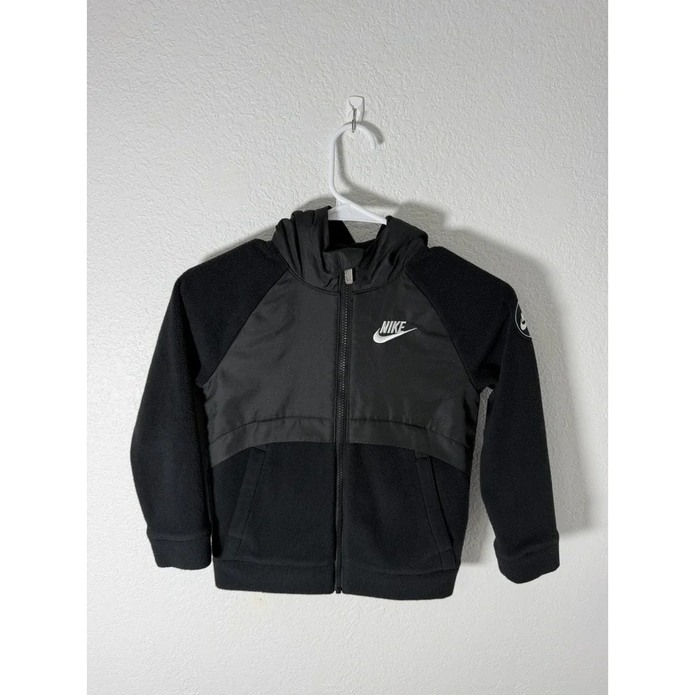 Nike Kids Sherpa Fleece Full Zip Hooded Jacket Black Size 5-6Y